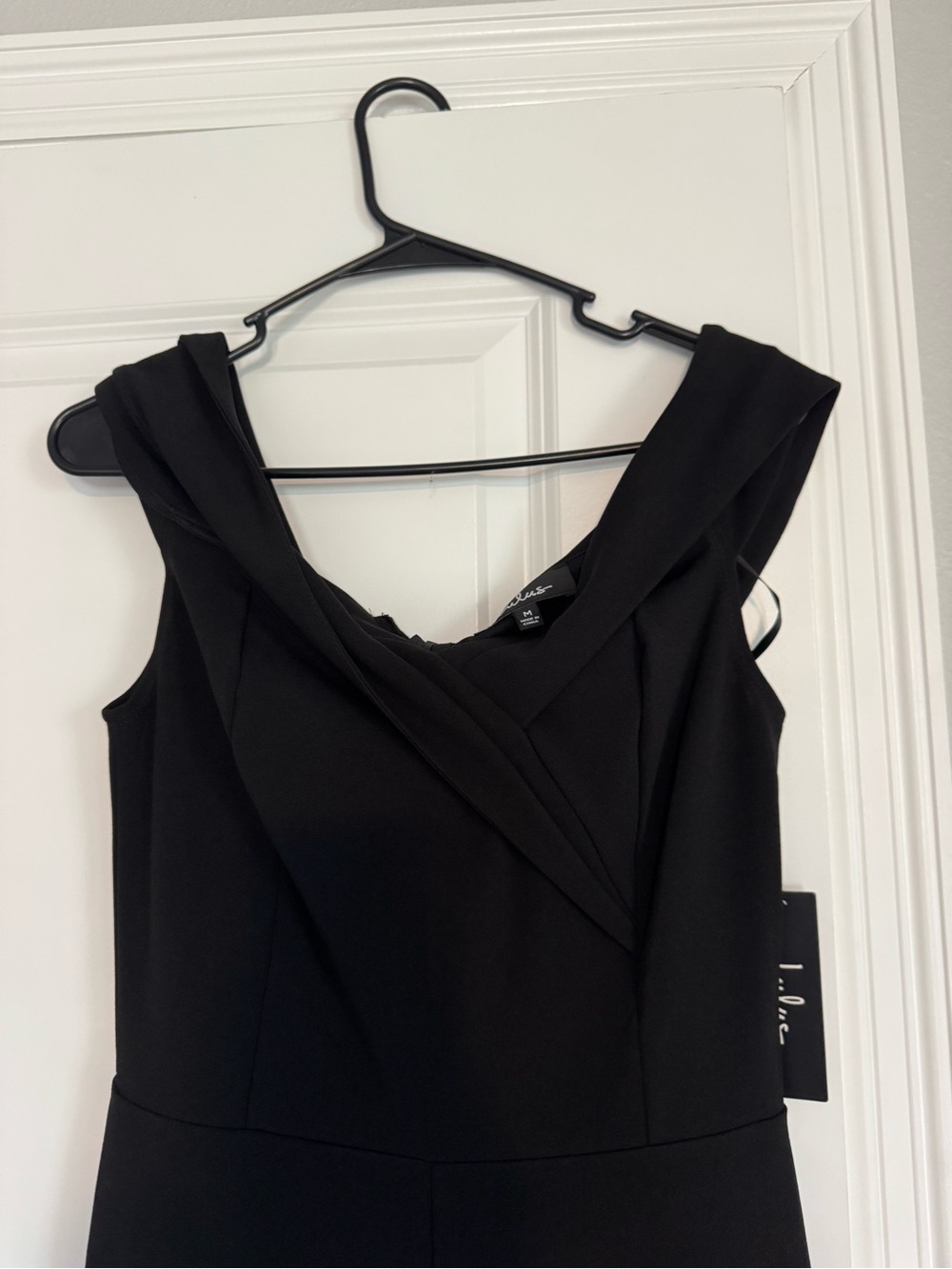 Lulu's Black Cross-Front off the shoulder Wide Leg Jumpsuit - Picture 3 of 7